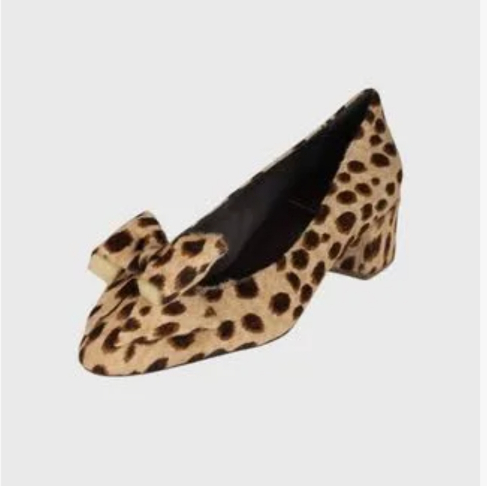 Jeffrey Campbell Maddie-F Beige Leopard Spot Calf Hair Block Heels with Bow Sz 6